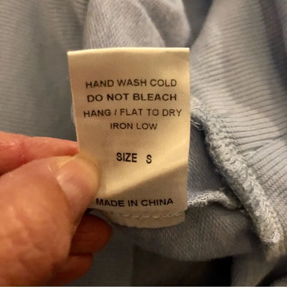 Ruched, Ruffle Long Sleeve Top, Light Blue Size Small - Picture 9 of 10